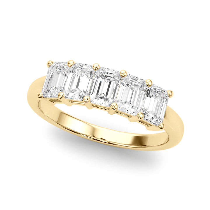 14K Yellow Gold Emerald Diamond Wedding Ring