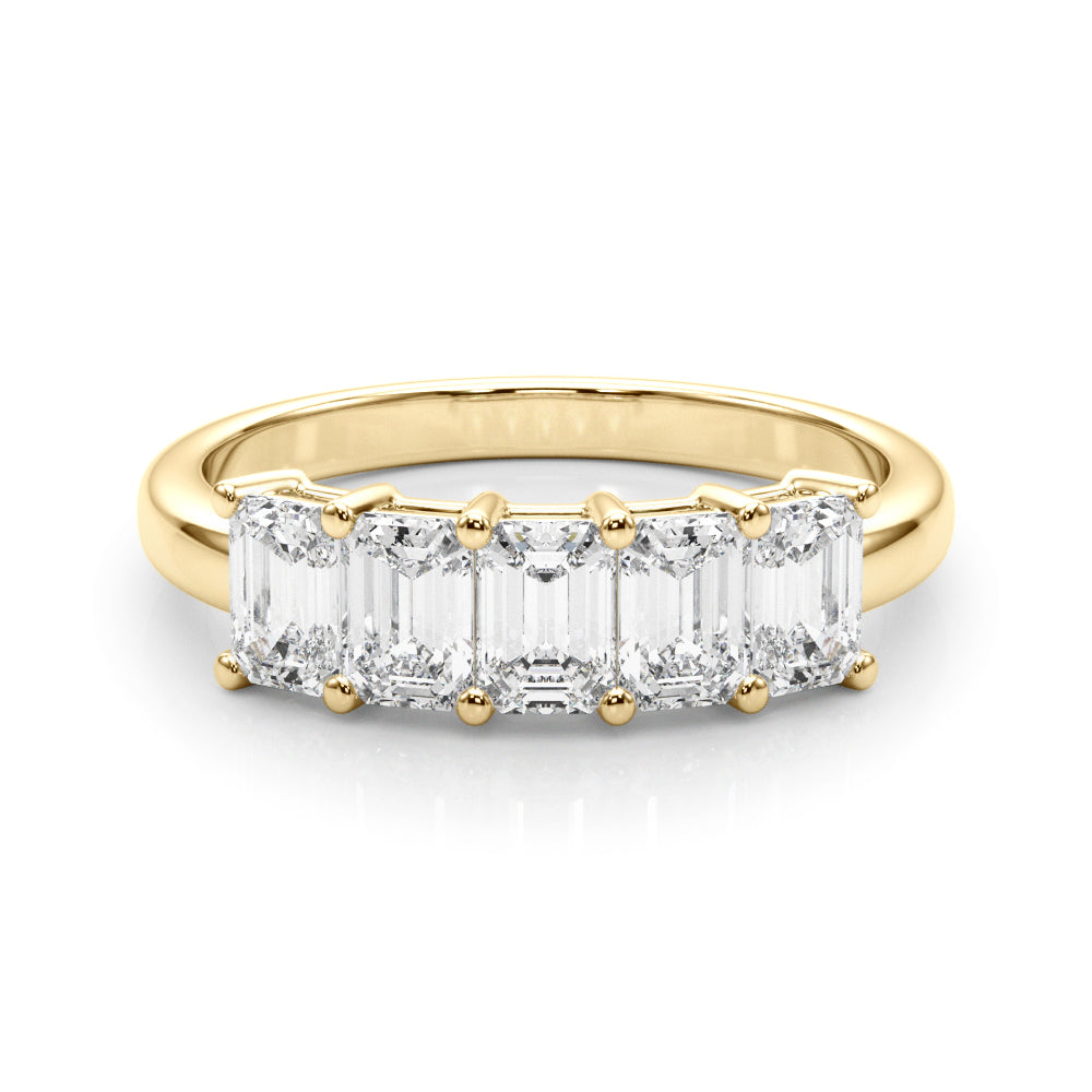 14K Yellow Gold Emerald Diamond Wedding Ring