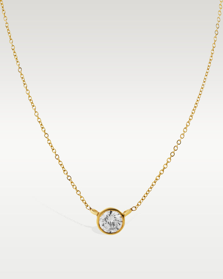 Yellow Gold Bezel Set Diamond Solitaire Pendant Necklace | Bitton Diamonds Dallas
