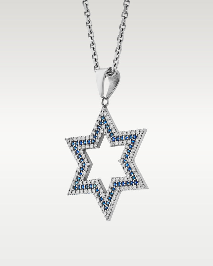 Diamond Sapphire Star Of David Pendant Necklace | Bitton Diamonds Dallas