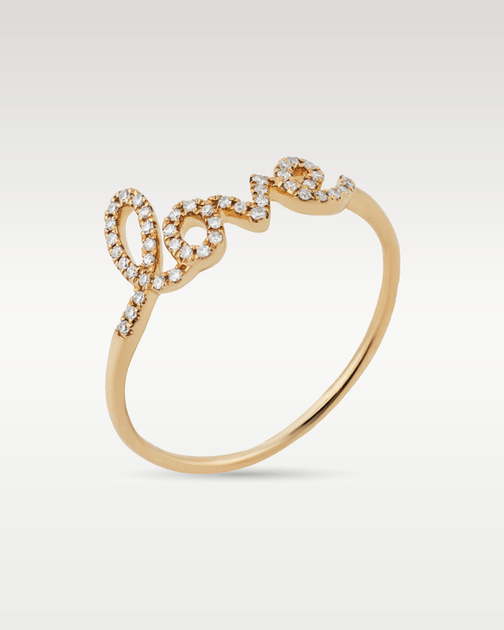 Yellow Gold Love Script Natrual Diamond Ring | Bitton Diamonds Dallas