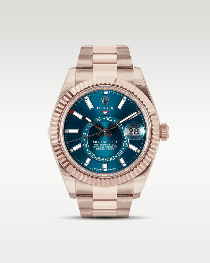 Rose Gold Rolex Sky Dweller 336935 Teal Dial Watch | Bitton Diamonds Dallas