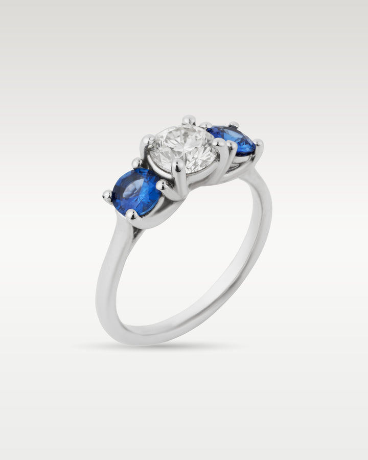 Gold Three Stone Sapphire Diamond Engagement Ring | Bitton Diamonds Dallas