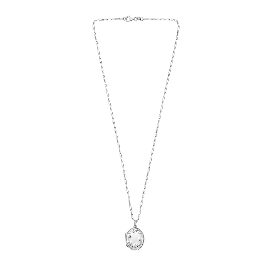Silver Oval Vine Locket Necklace