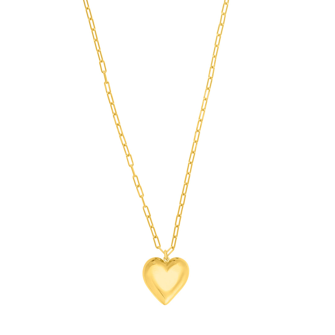Gold Over Silver Large Puffed Heart Long Necklace