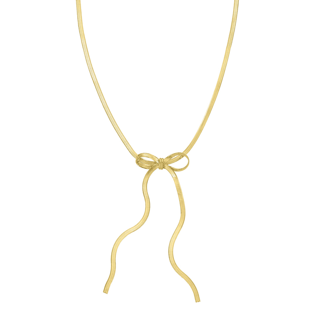 Gold Over Silver Snake Chain Bow Necklace