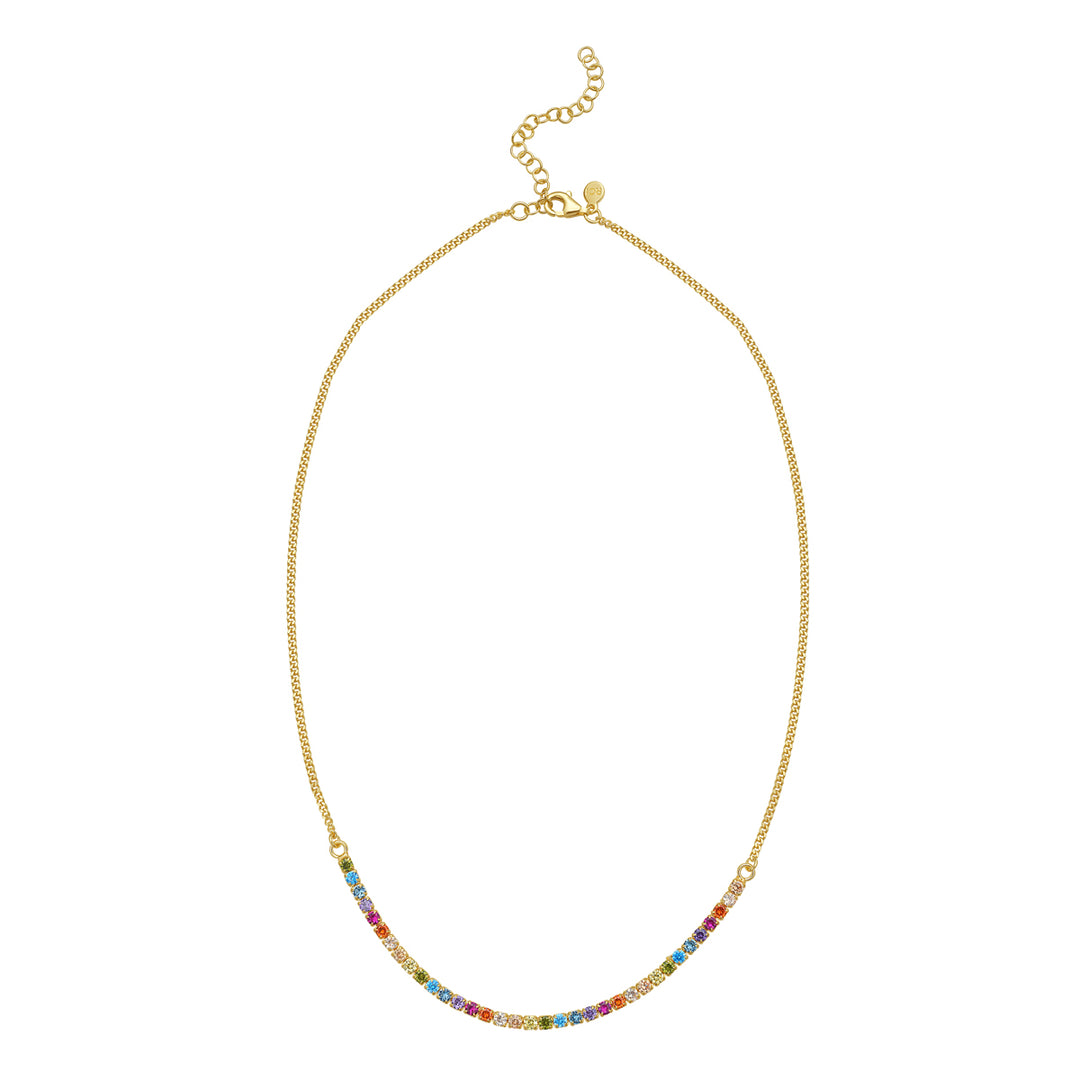 Gold Over Silver Rainbow CZ Necklace