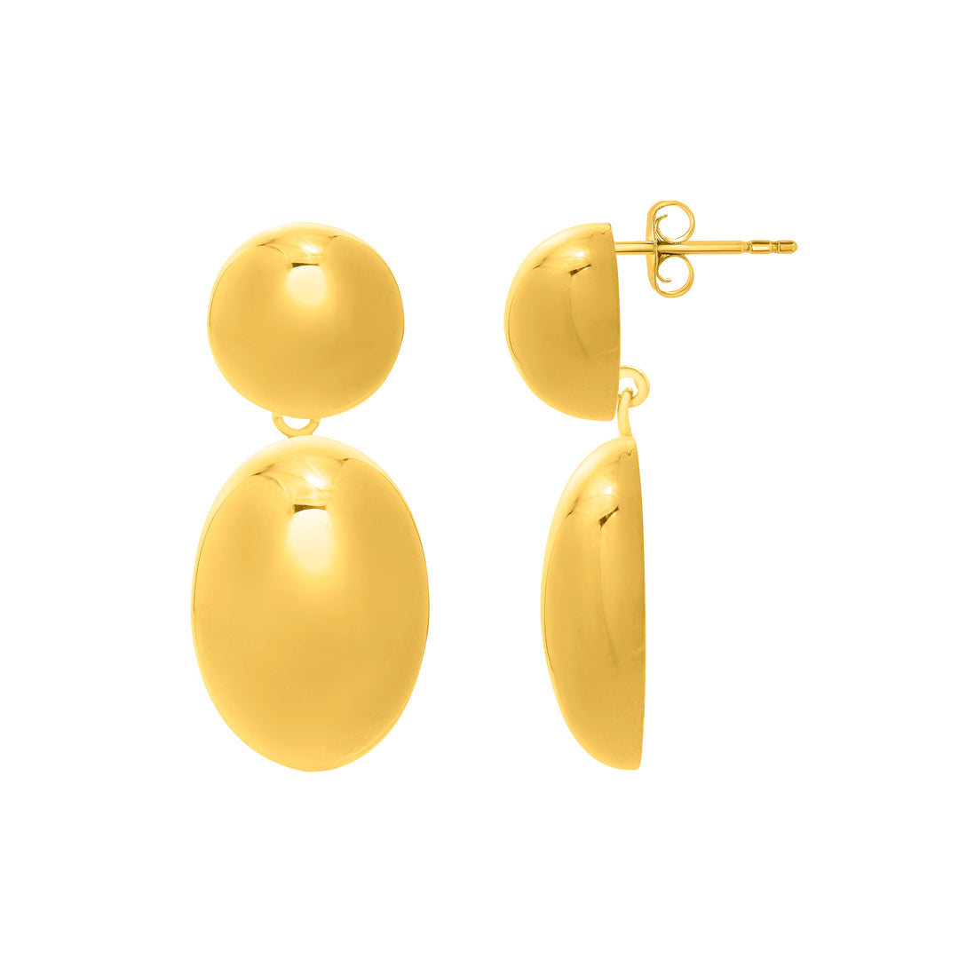 Gold Over Silver Puffed Oval Button Drop Earrings