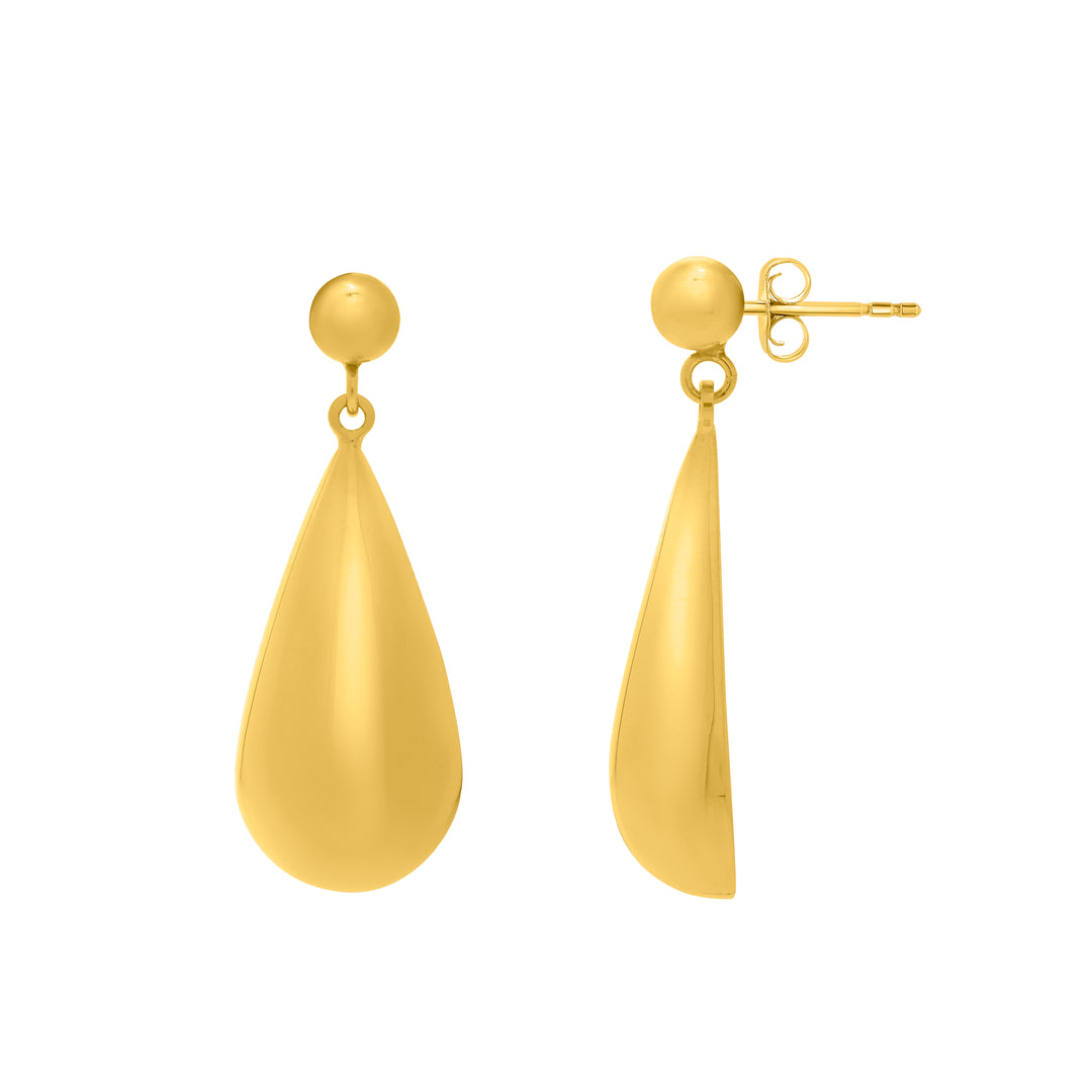 Gold Over Silver Puffed Teardrop Dangle Earrings