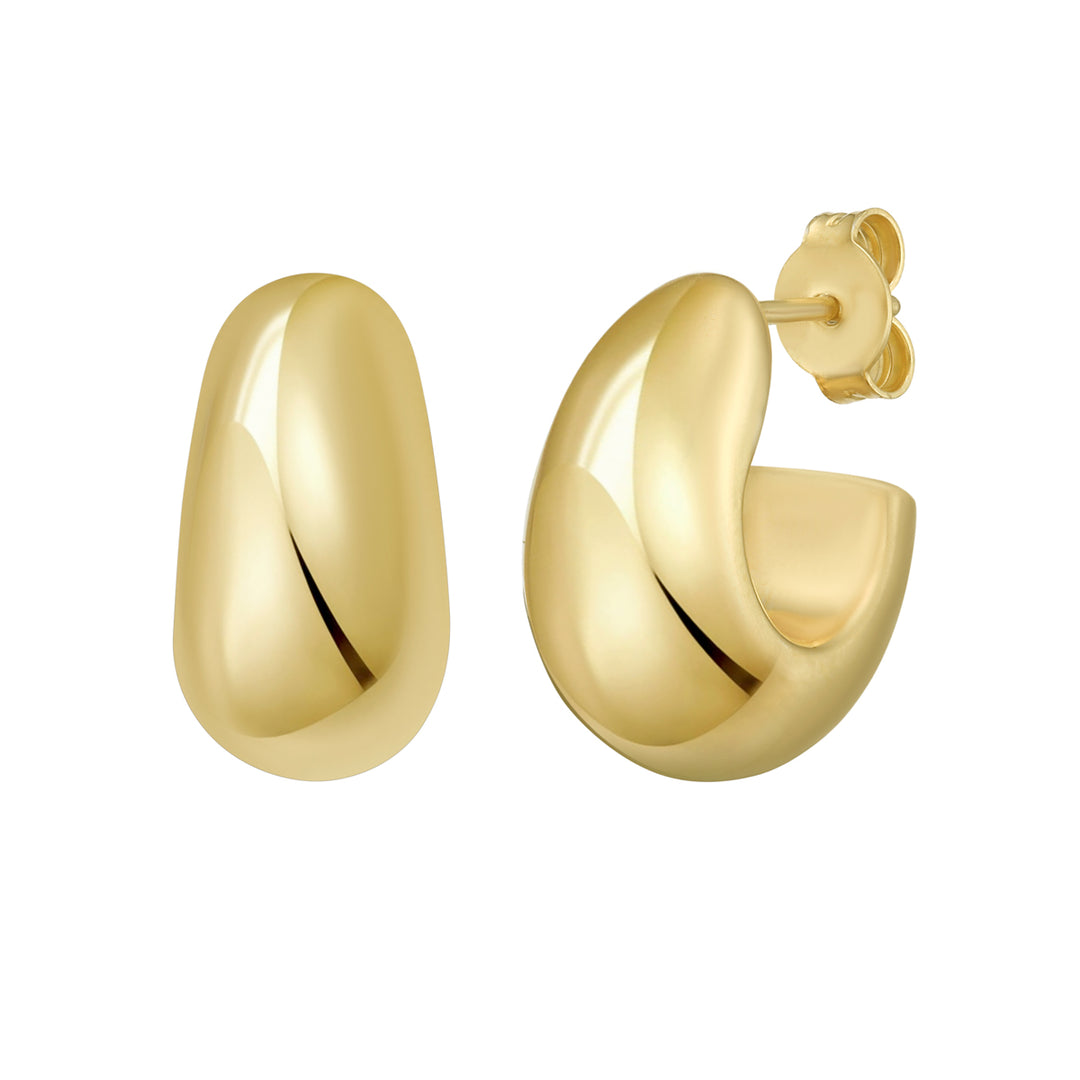 Gold Over Silver Twisted Puff C Hoop Earrings