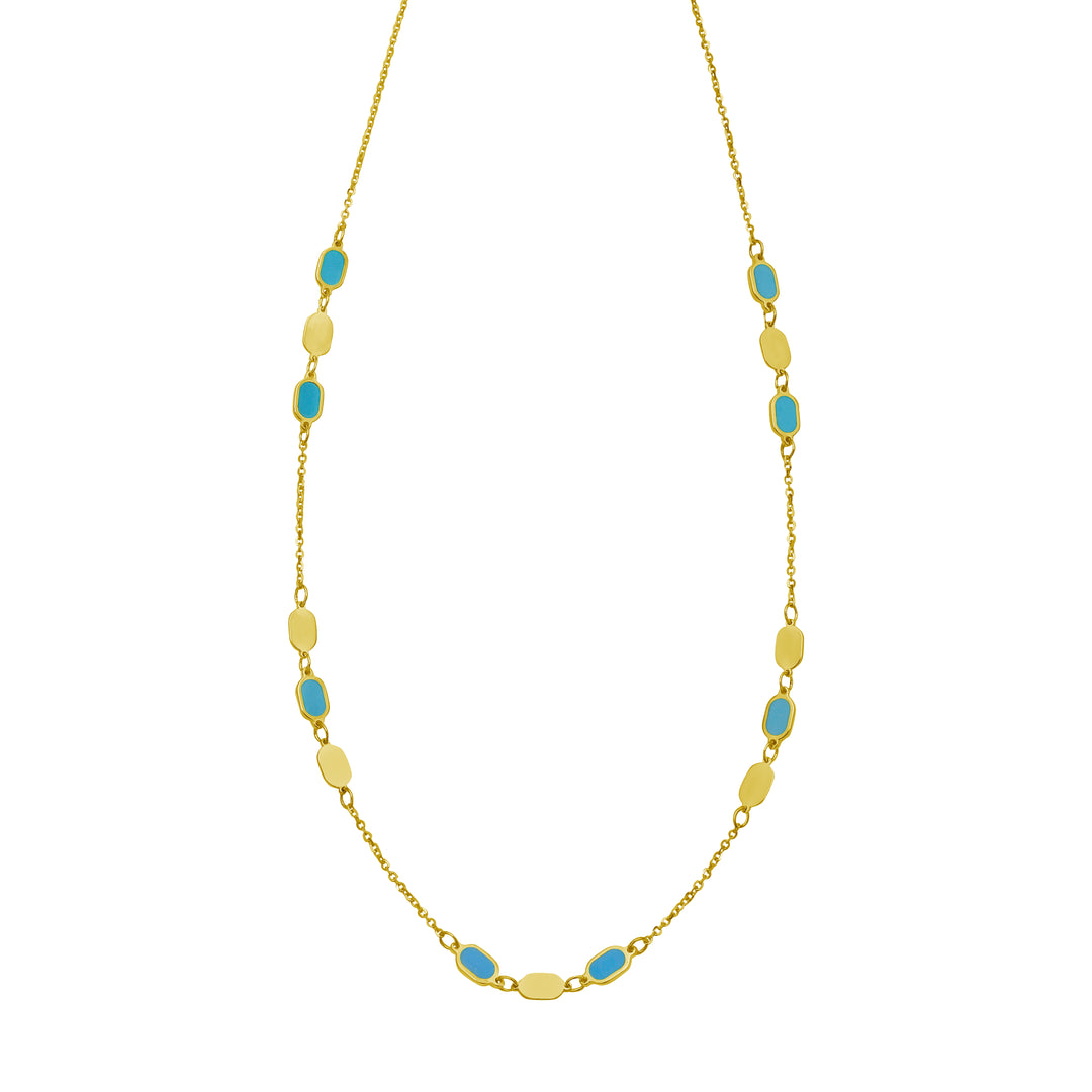 14K Hexagon Turquoise Inlay Links Necklace