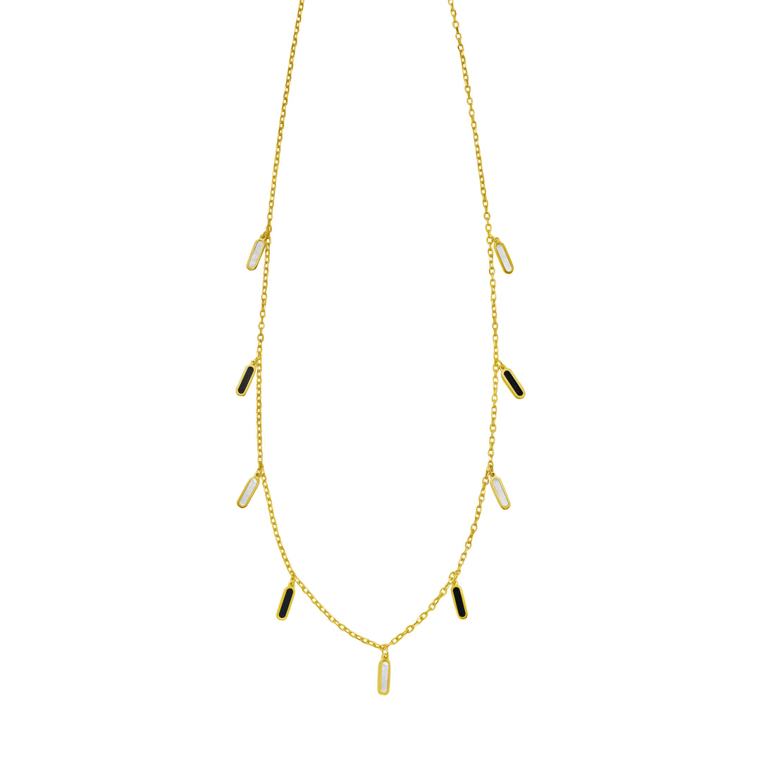 14K Onyx & MOP Inlay Station Necklace