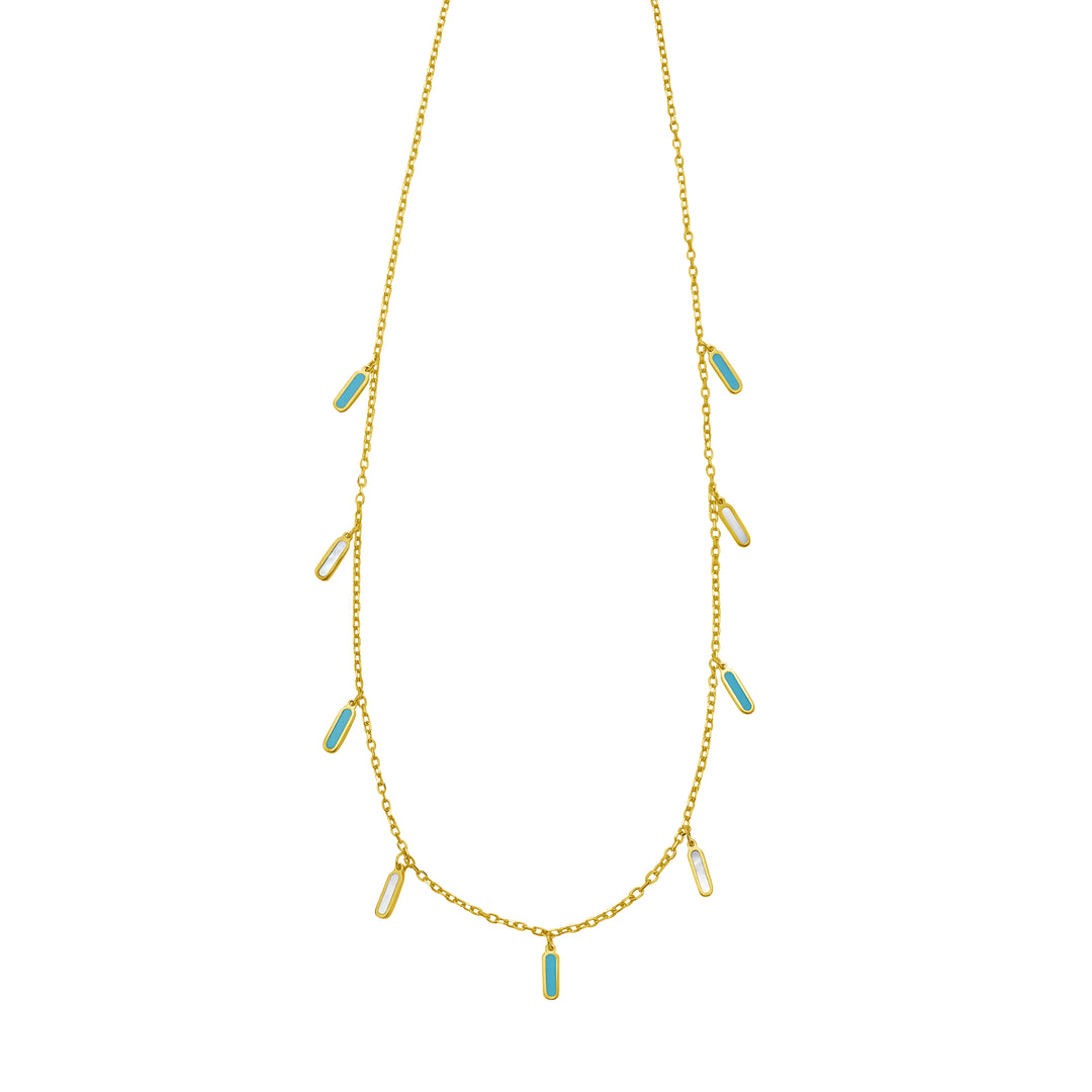 14K Turquoise & MOP Inlay Station Necklace