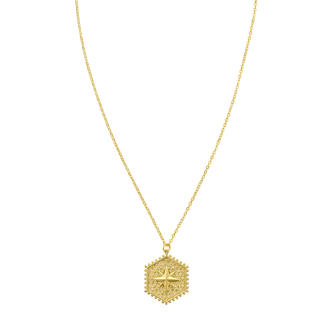 14K North Star Hexagon Necklace
