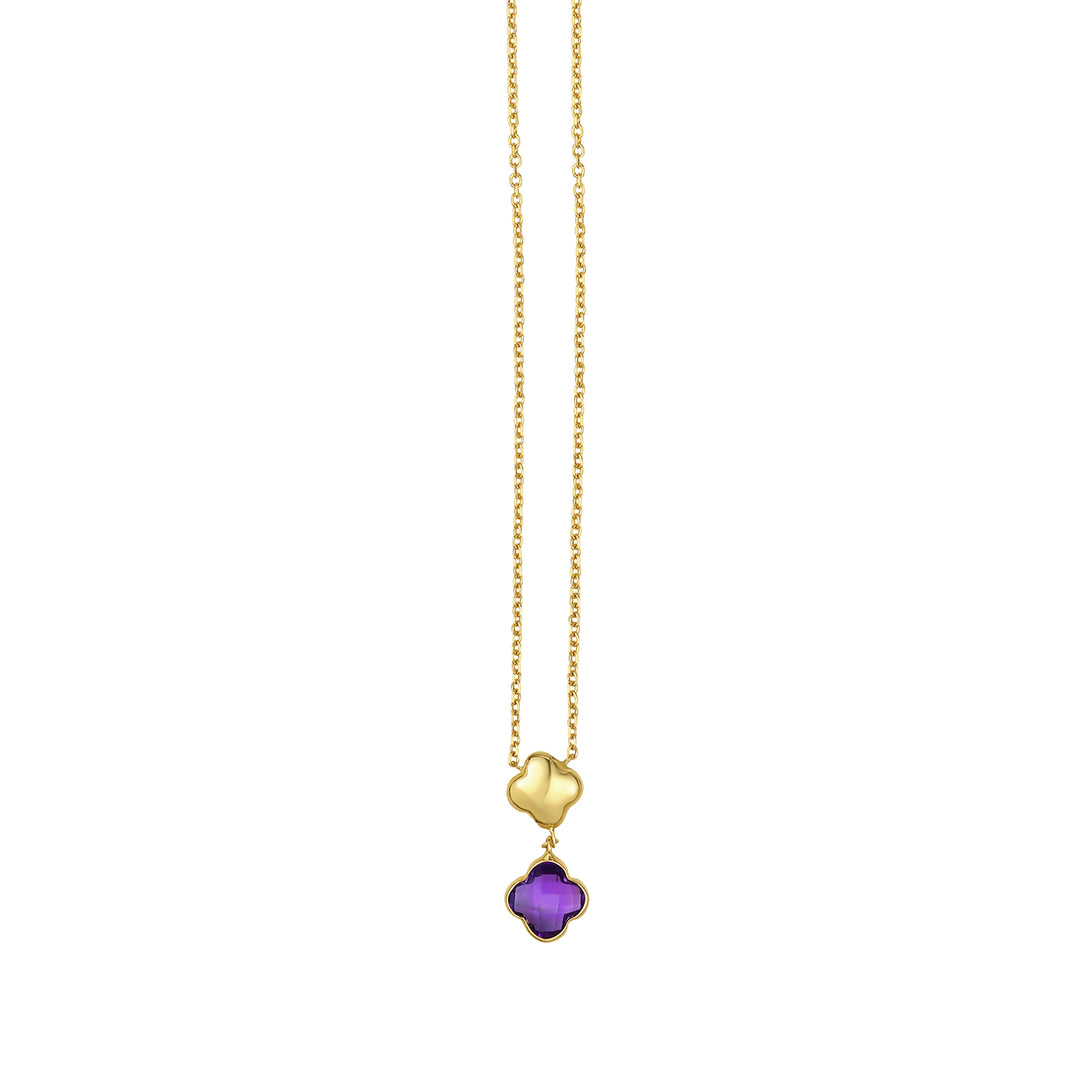 14K Amethyst Clover Gem Necklace