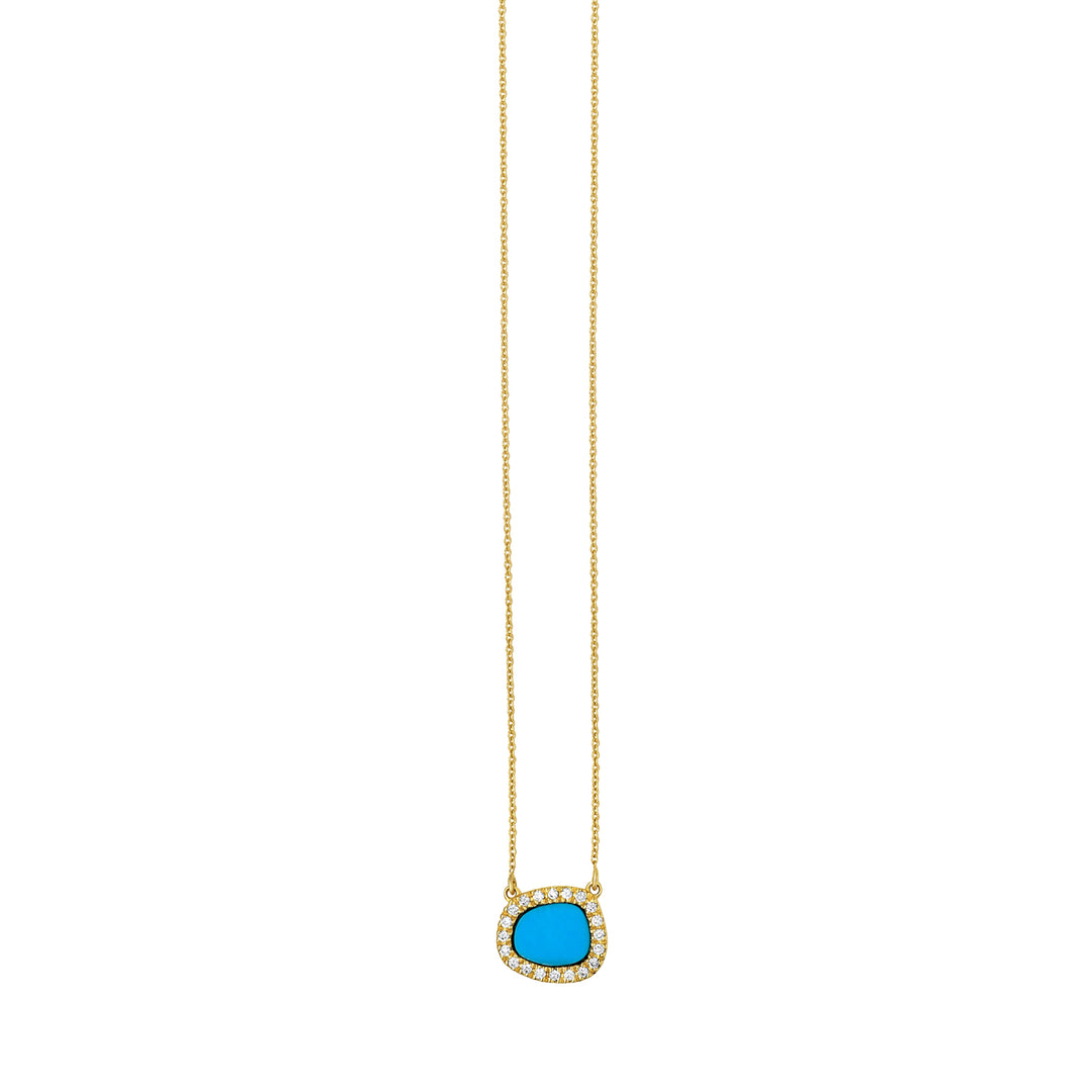 14K Diamond & Turquoise Freeform Cushion Necklace