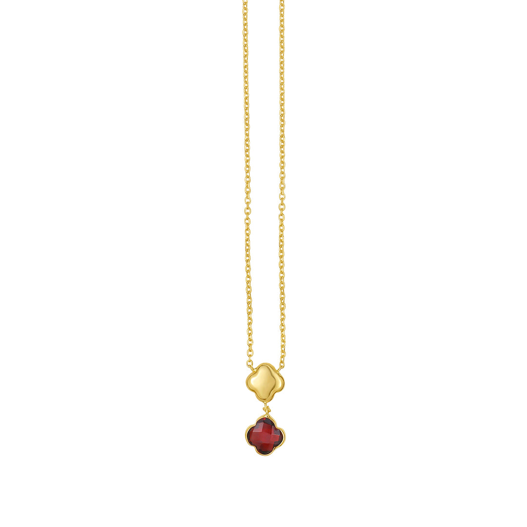 14K Garnet Clover Gem Necklace
