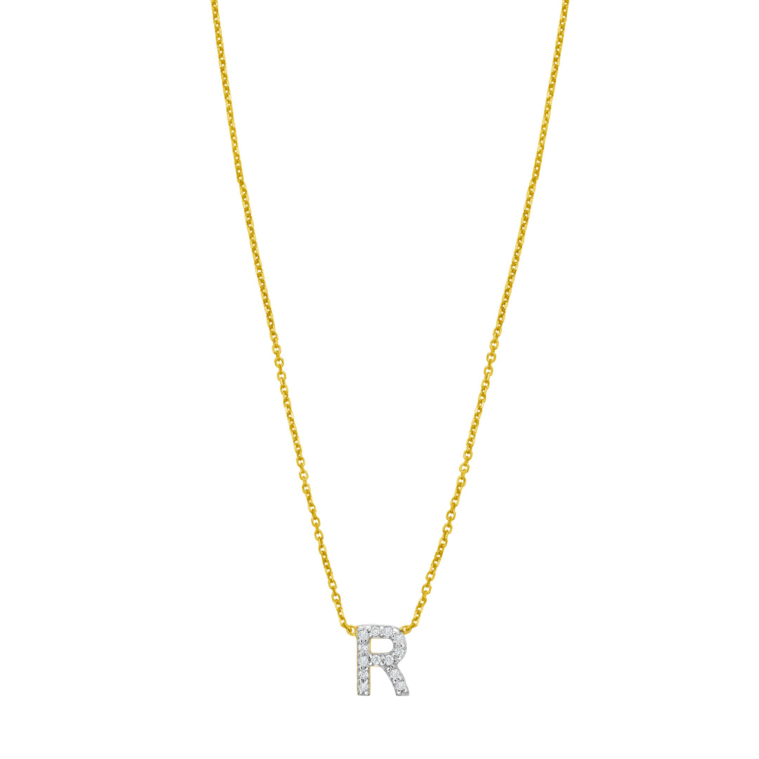 14K Mini Diamond R Initial