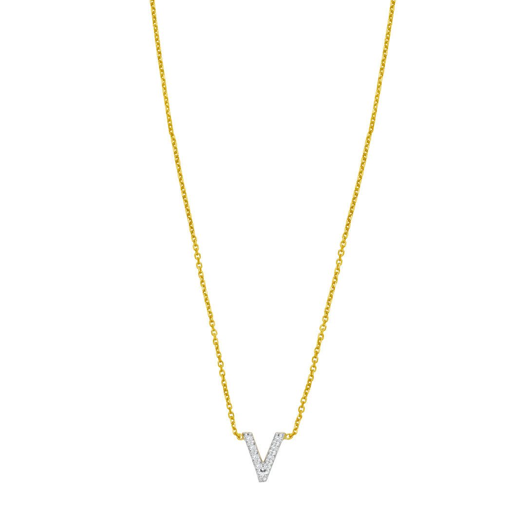 14K Mini Diamond V Initial