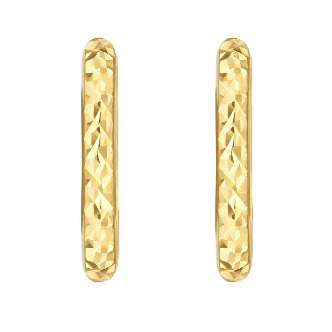 14K Gold Textured Rectangular Huggie Earrings