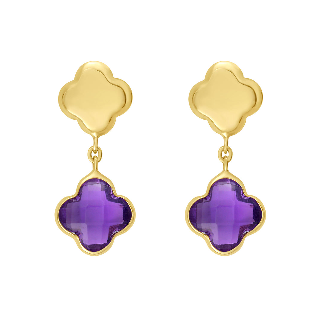 14K Amethyst Clover Gem Earrings