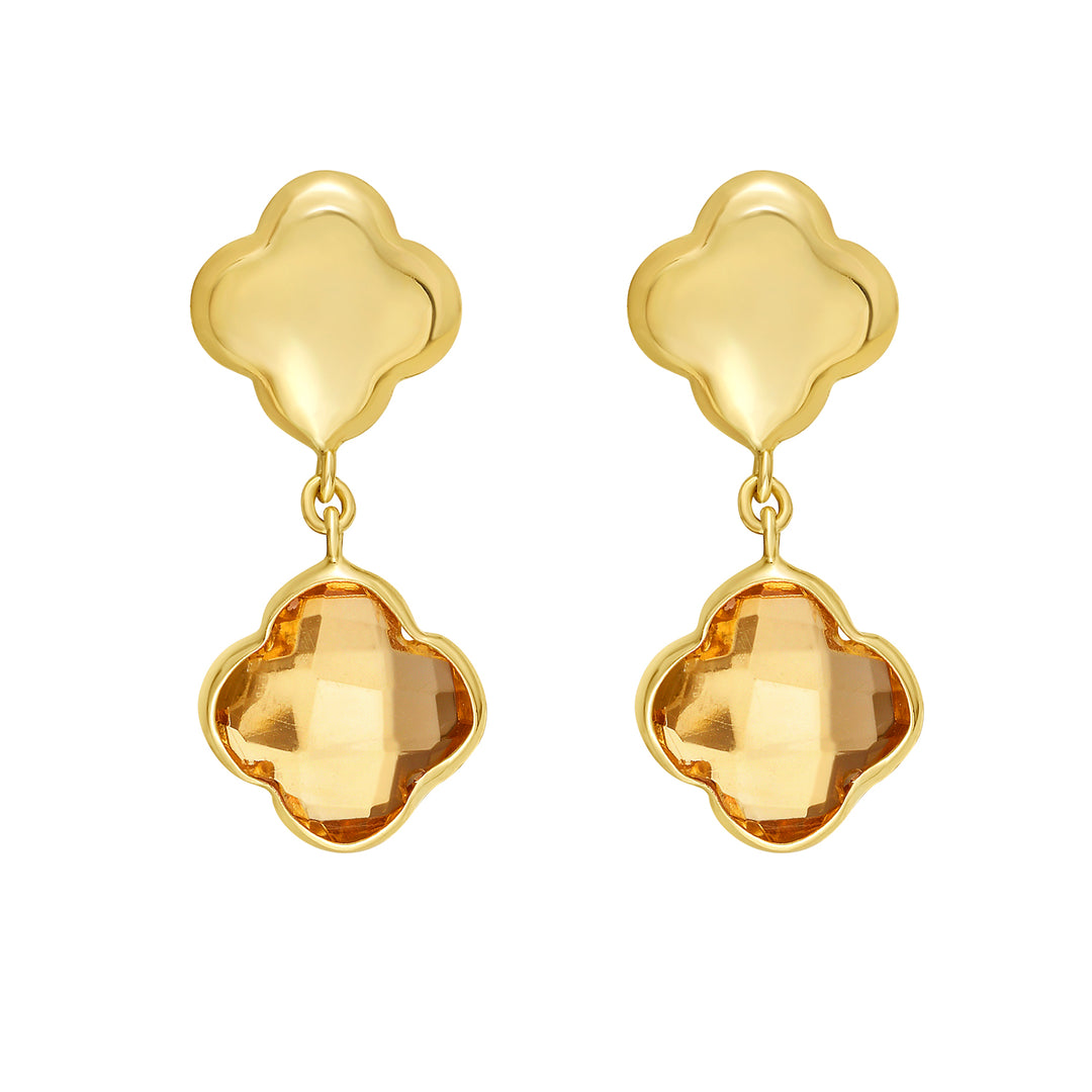 14K Citrine Clover Gem Earrings