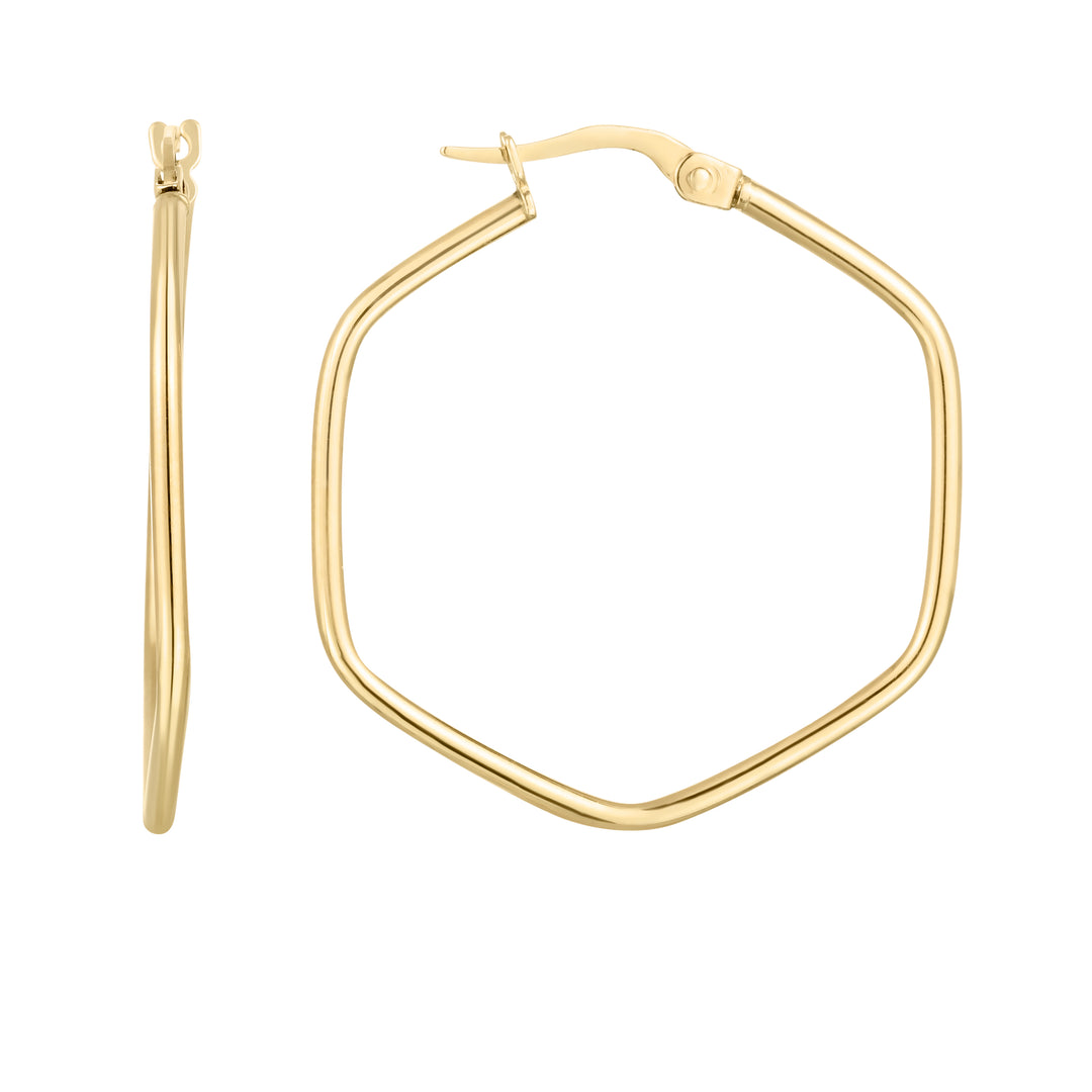 14K Rounded Edges Hexagon Hoops