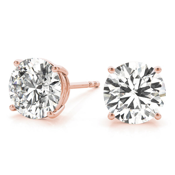 14K Rose Gold Round Diamond Stud Earrings