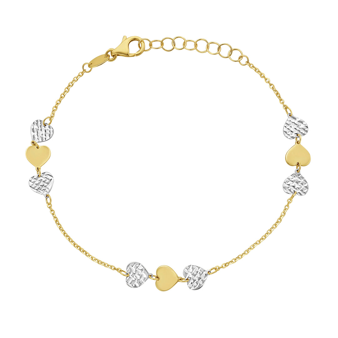 14K TT Diamond-Cut Heart Bracelet