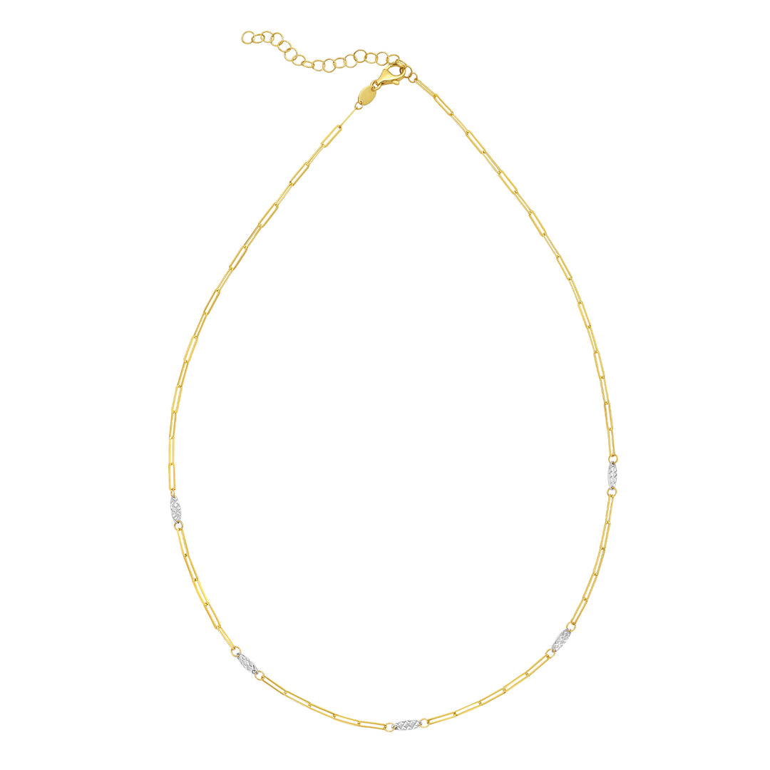 14K Two Tone Oval & Paperclip Link Necklace