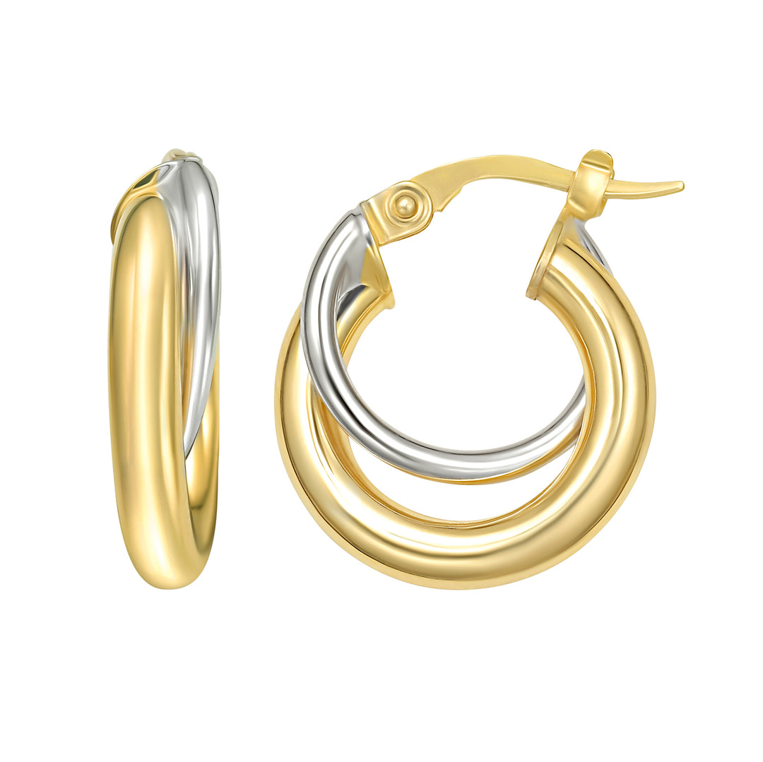 14K Two Tone Interlocked Hoop Earrings
